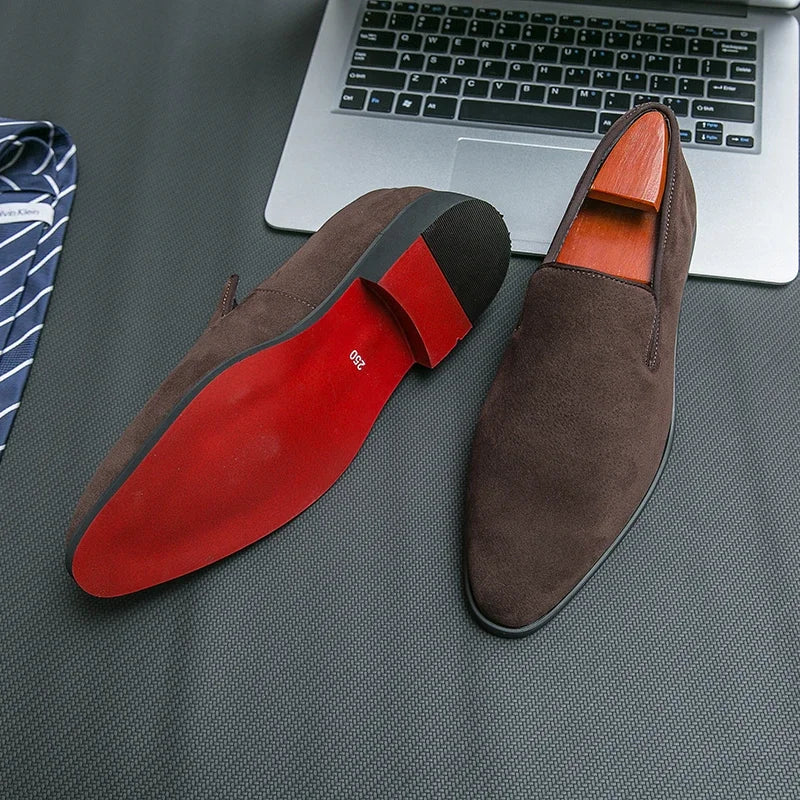 Red Bottom Suede Loafers – Italian Elegance with a Bold Touch